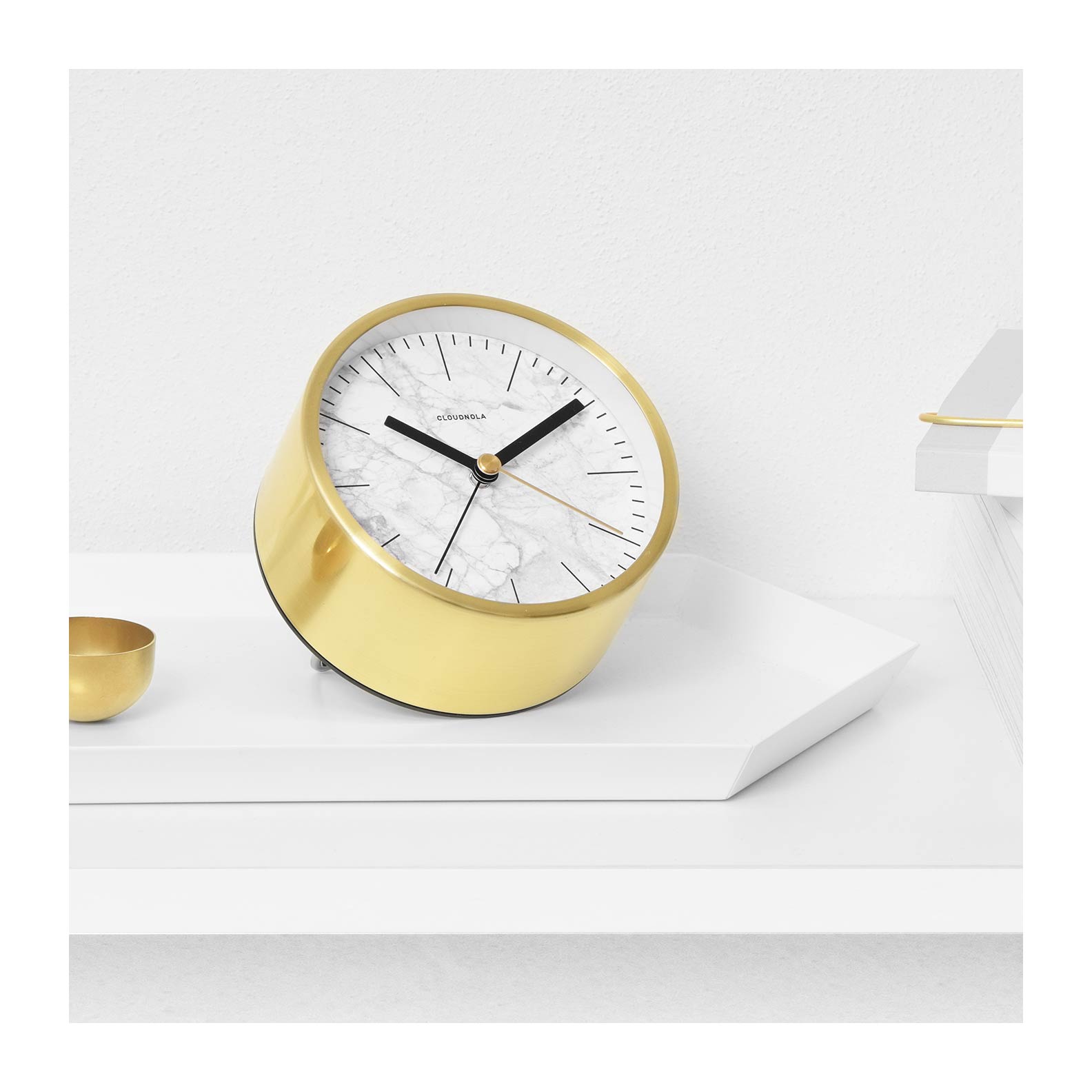Alarm Clock Structure Collection, White Marble& Polished Gold